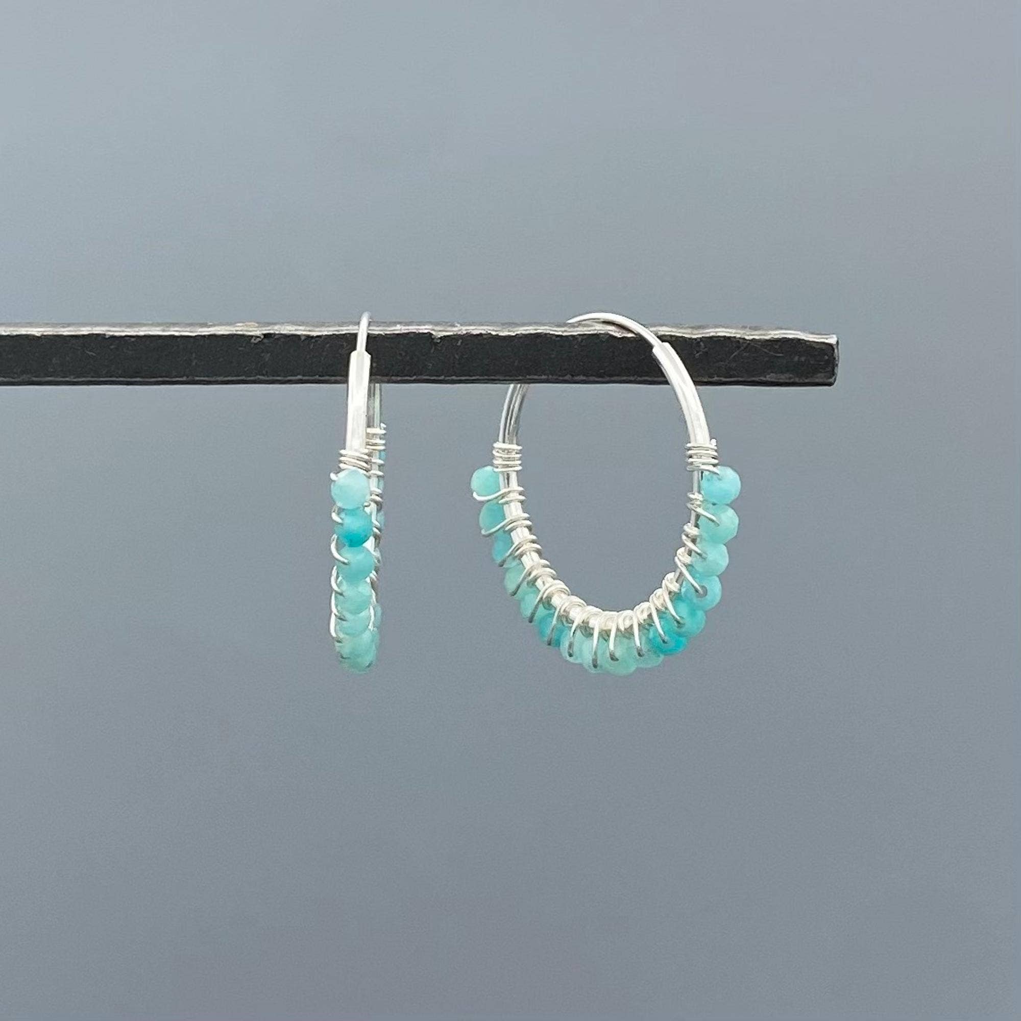 Silver Beaded Stone Wire Wrap Hoops