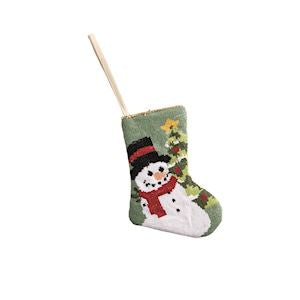 Decorative Christmas stocking with a snowman design on a white background