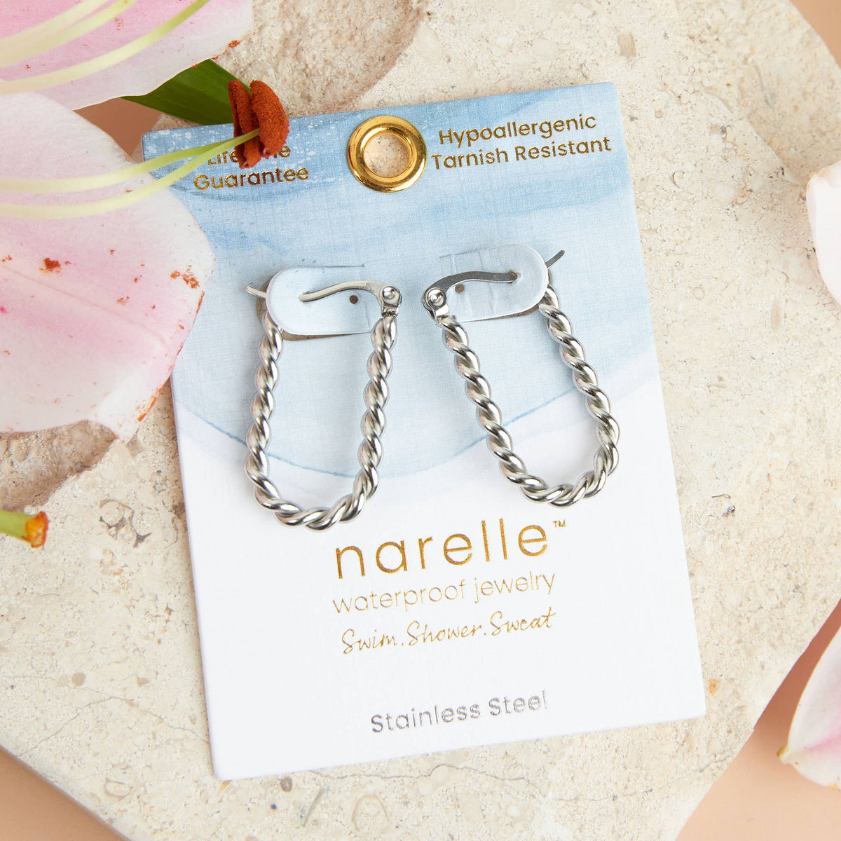 Waterproof Earrings Narelle Twisted Hoop in Steel + Gold: Yellow Gold