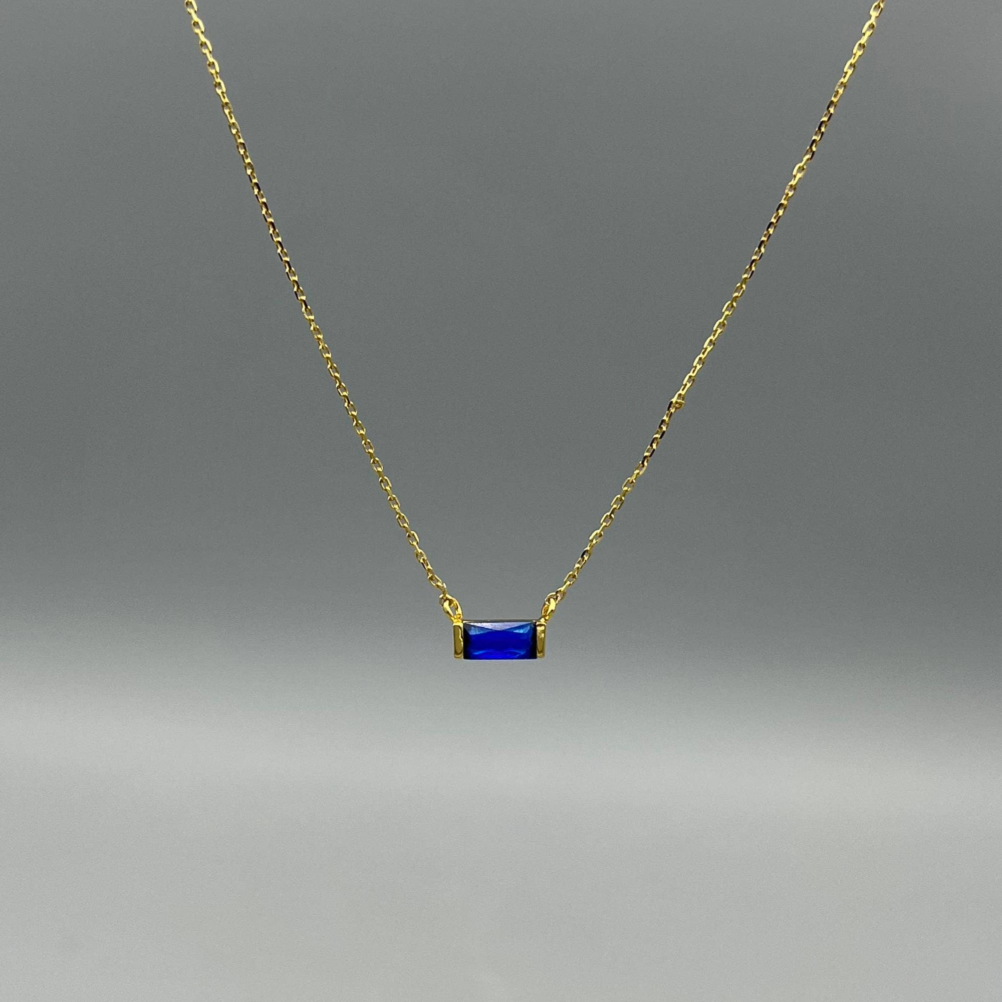 Baguette Birthstone Necklaces in Gold