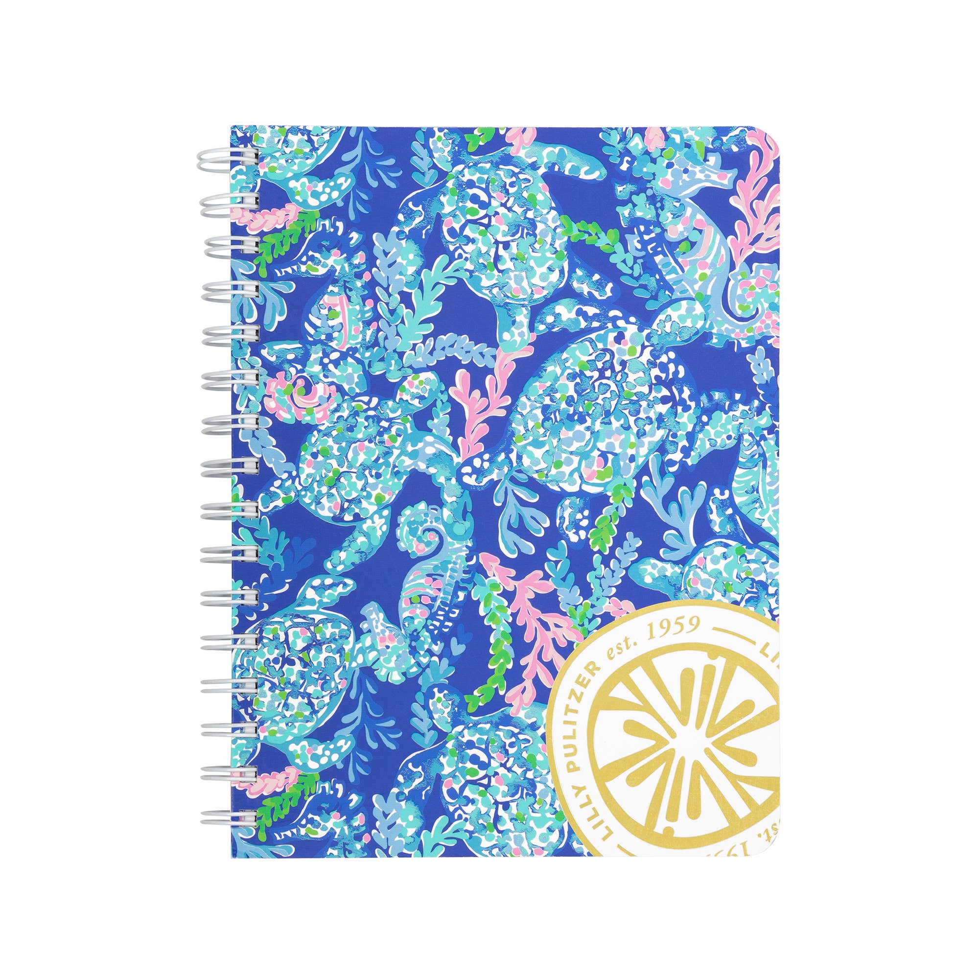 Notebook with a colorful paisley pattern and Lilly Pulitzer logo on a white background