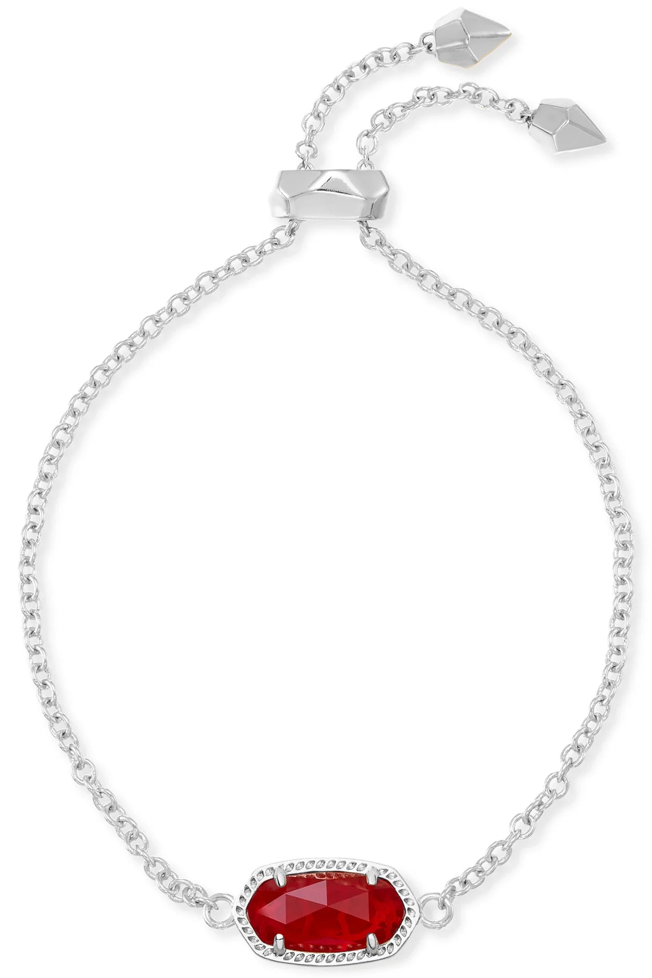 silver bracelet with red gemstone