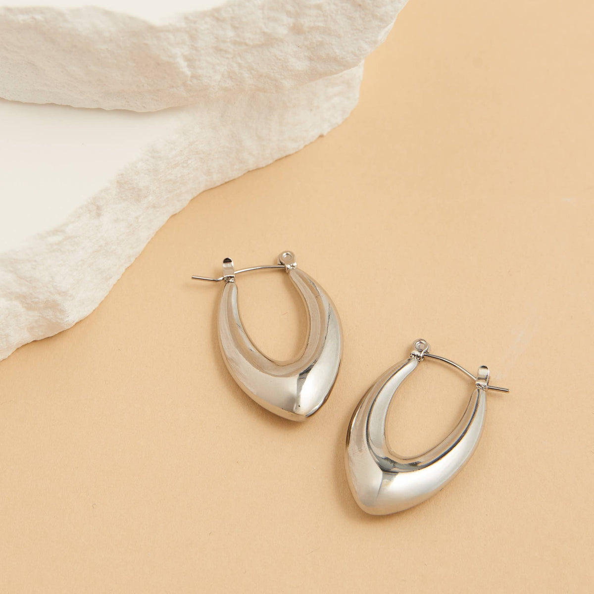 Waterproof Earrings Oval Pointed Hoop Gold & Steel Narelle: Gold