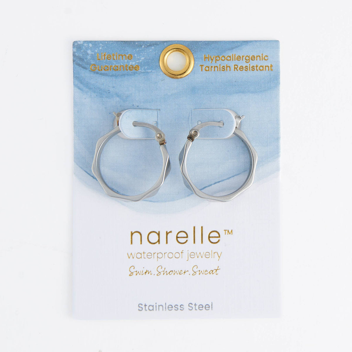 Waterproof Earrings Abstract Hoop in Gold & Steel Narelle: Silver