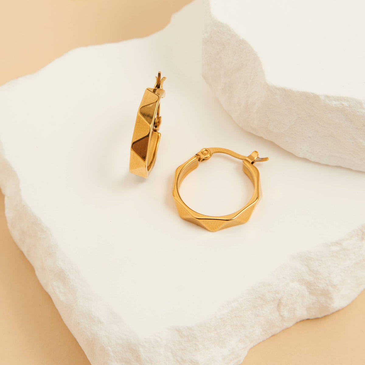 Waterproof Earrings Abstract Hoop in Gold & Steel Narelle: Gold