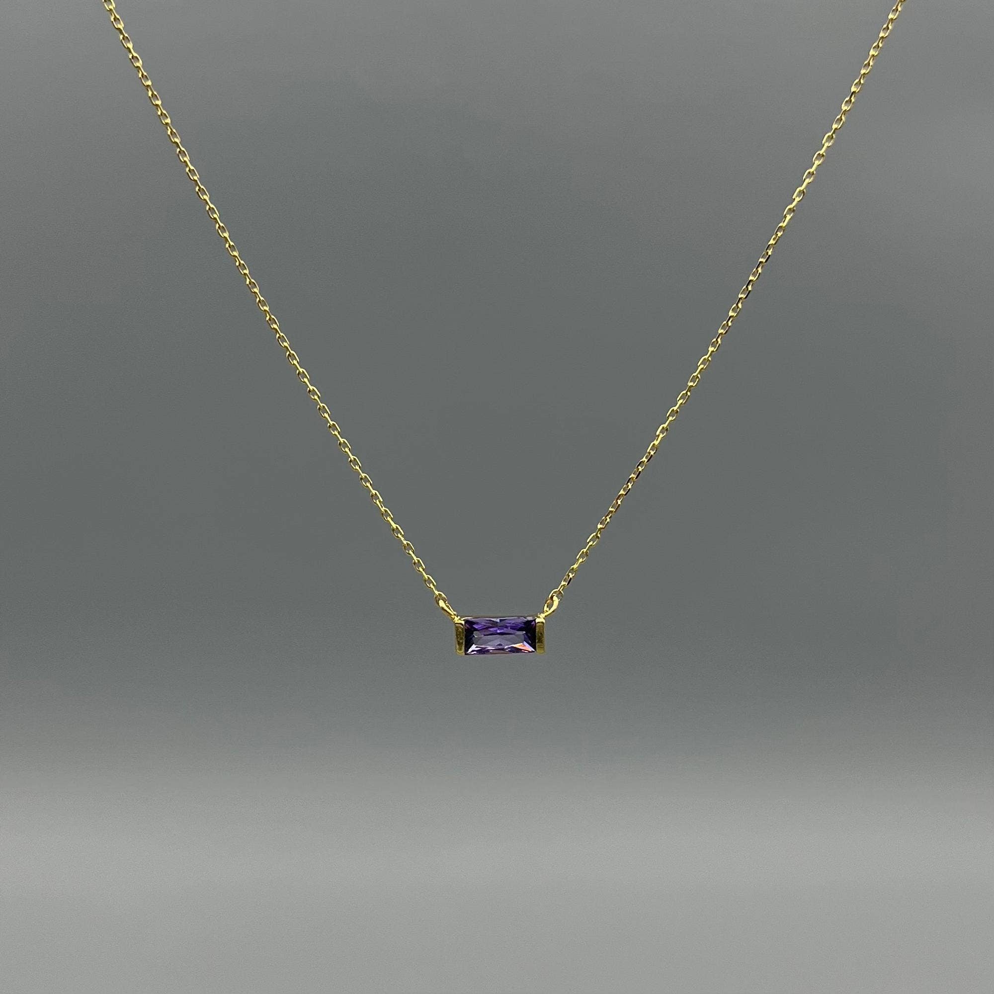 Baguette Birthstone Necklaces in Gold