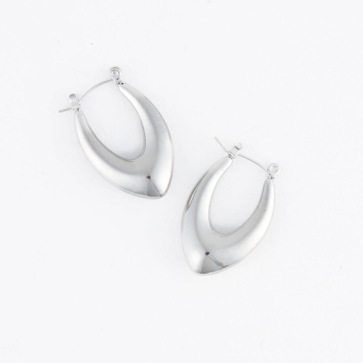 Waterproof Earrings Oval Pointed Hoop Gold & Steel Narelle: Silver