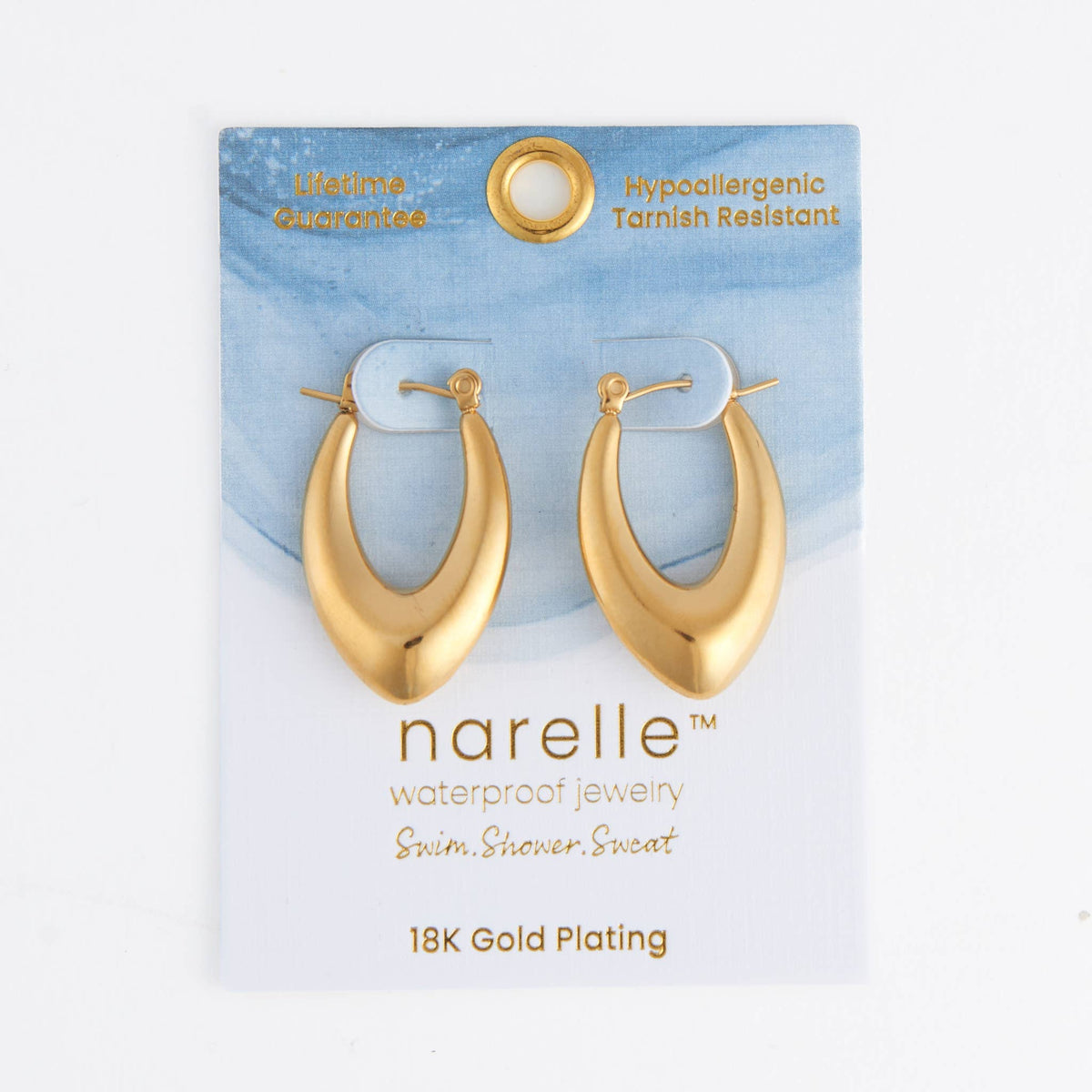 Waterproof Earrings Oval Pointed Hoop Gold & Steel Narelle: Silver