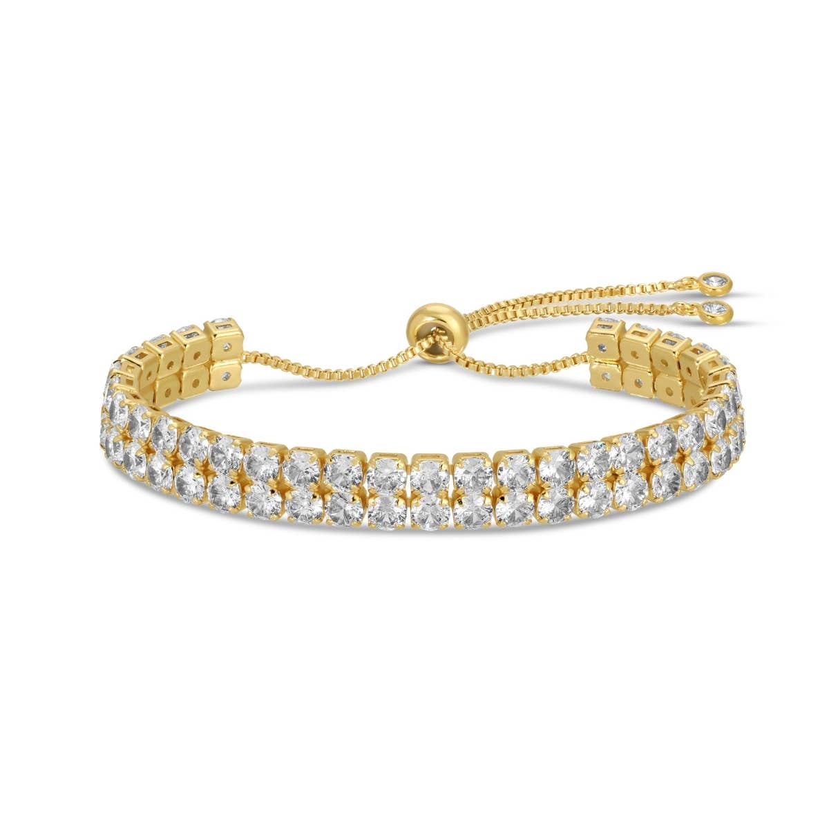Double Row Faux Diamond Tennis Bracelet: Gold