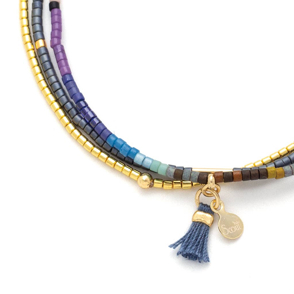 Tonal Chromacolor Miyuki Bracelet Trio - Dark Multi/Gold