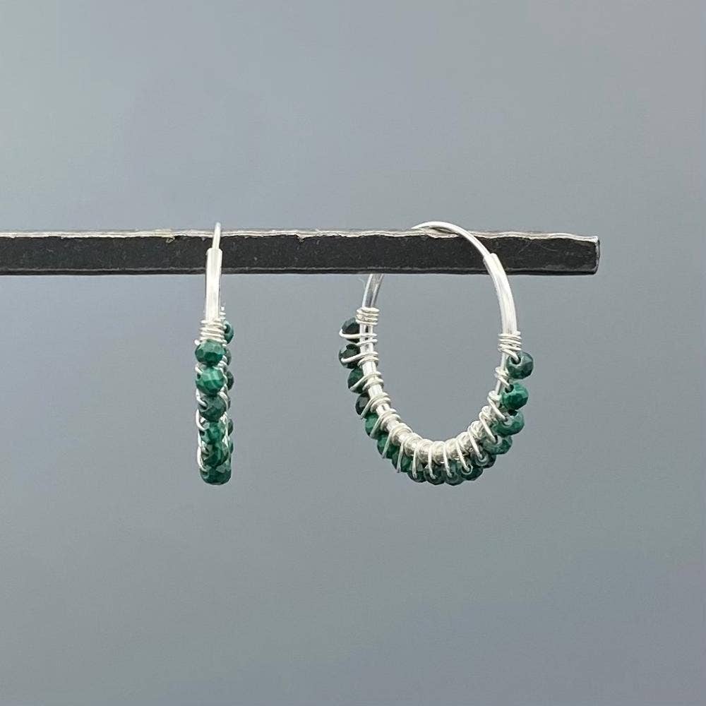 Silver Beaded Stone Wire Wrap Hoops