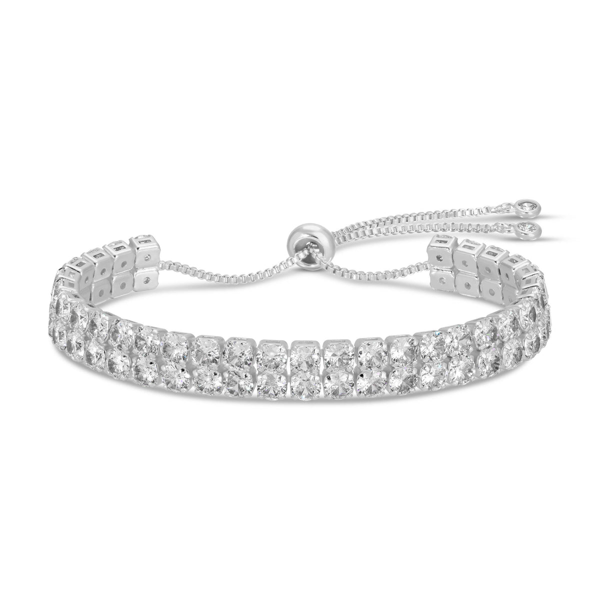Double Row Faux Diamond Tennis Bracelet: Silver