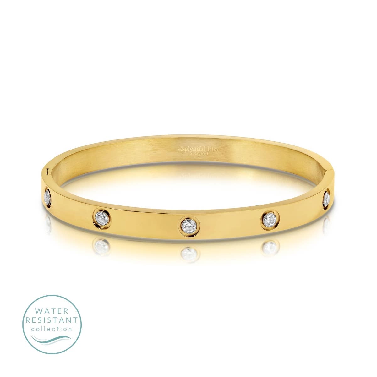 Cubic Zirconia Hinged Bracelet, Water-Resistant: Gold