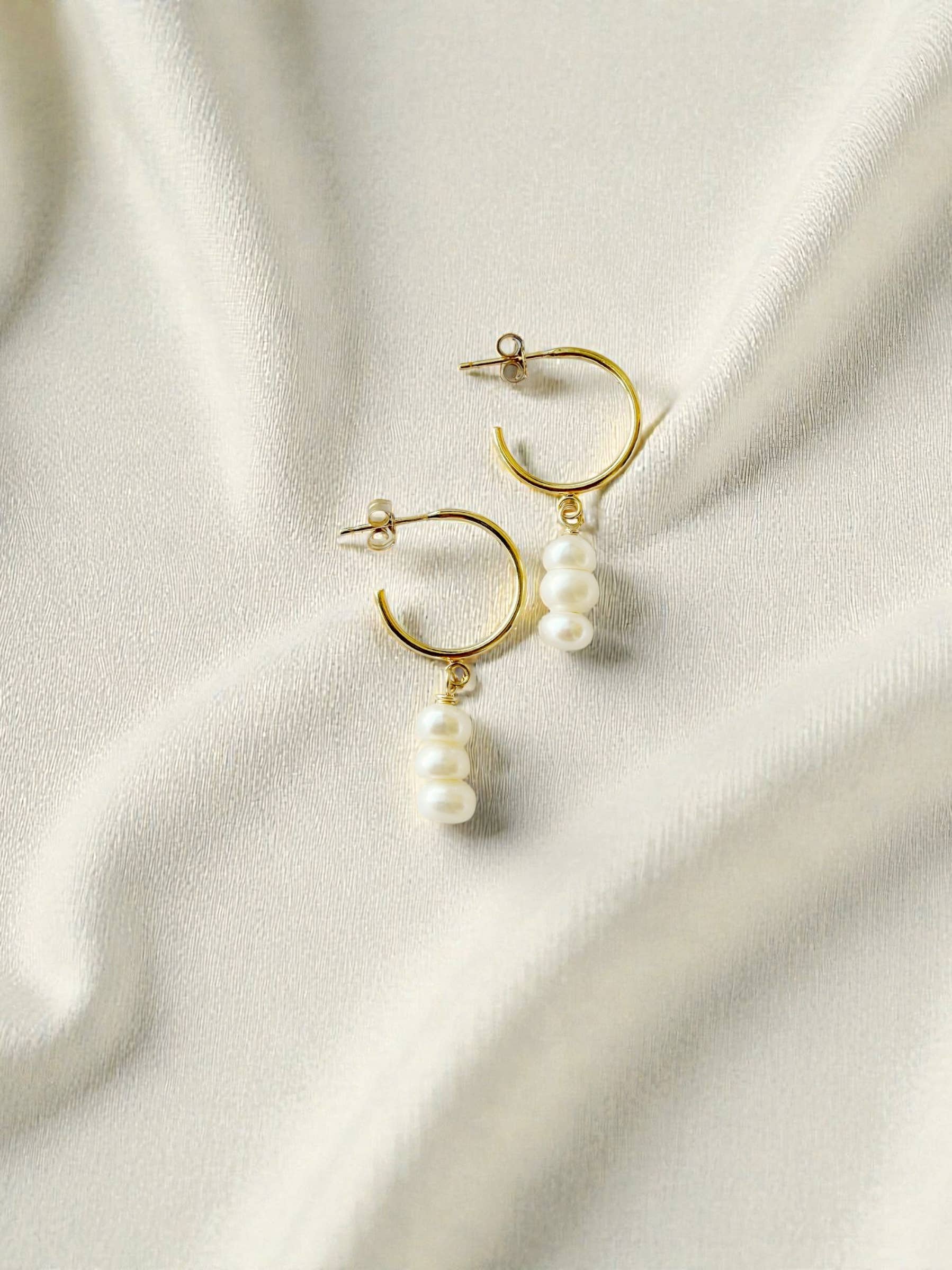 Mia Freshwater Pearl Hoops Earrings Gold Filled