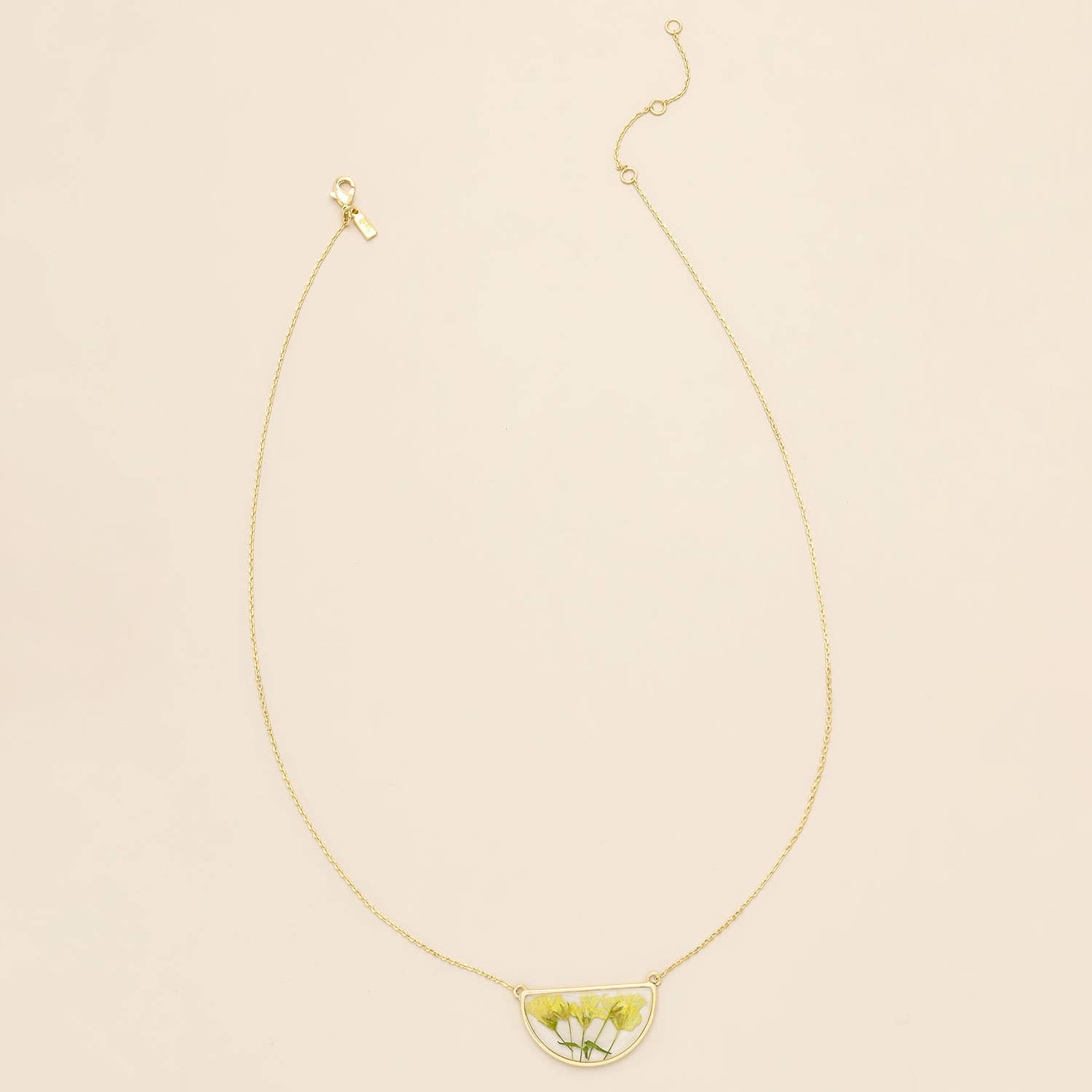 Pressed Flower Necklace - Yellow Baby's Breath/Gold