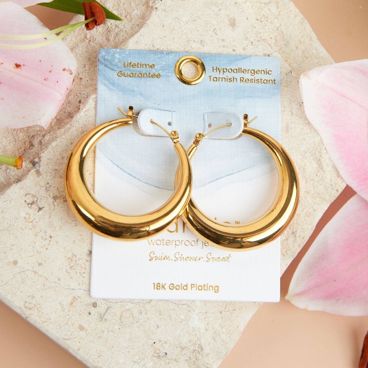 Waterproof Earrings Narelle Round Hoop Jewelry: Yellow Gold