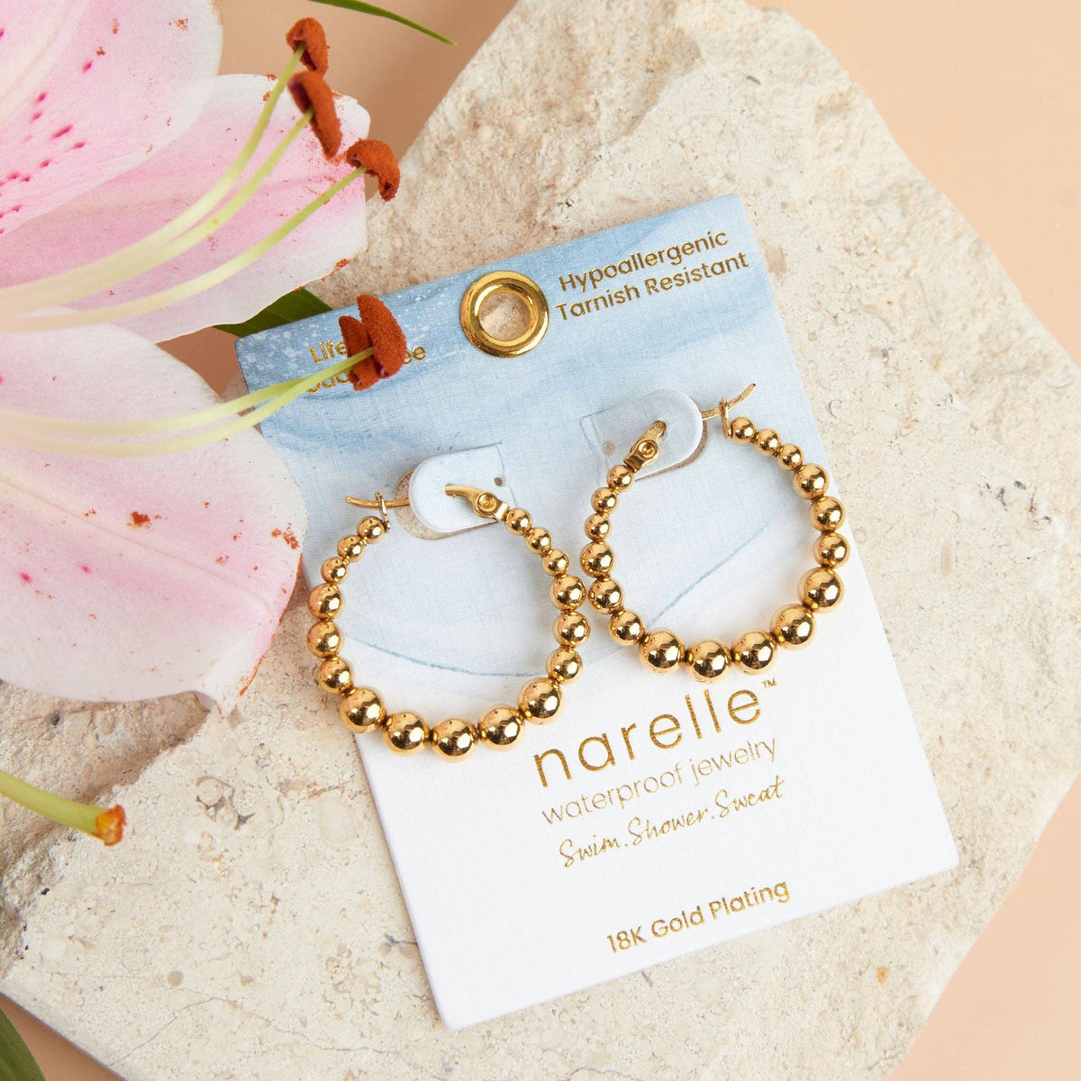 Waterproof Earrings Narelle Bubble Hoops in 18K Gold + Steel: Silver