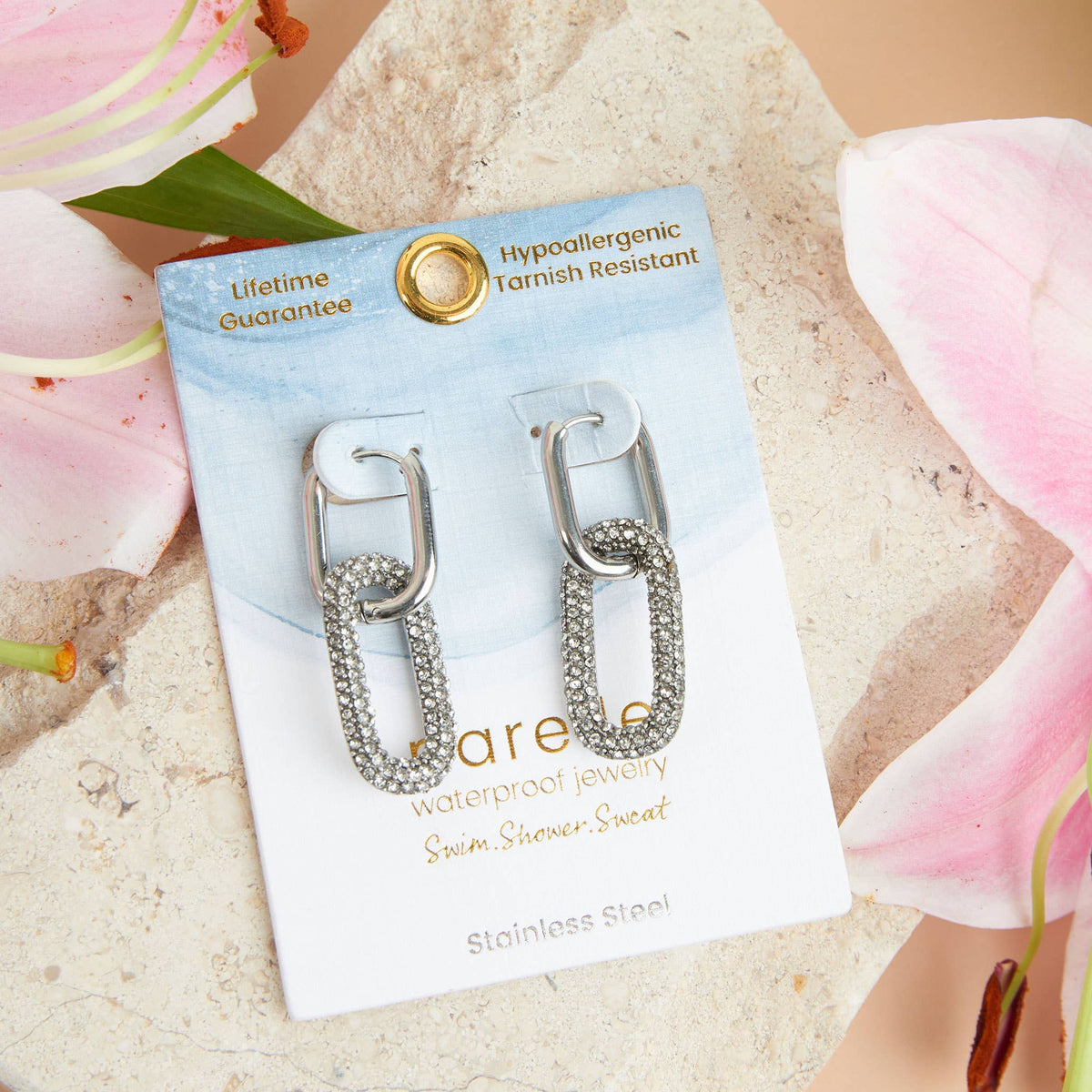 Waterproof Earrings Narelle Pave Linked Hoop Jewelry: Silver