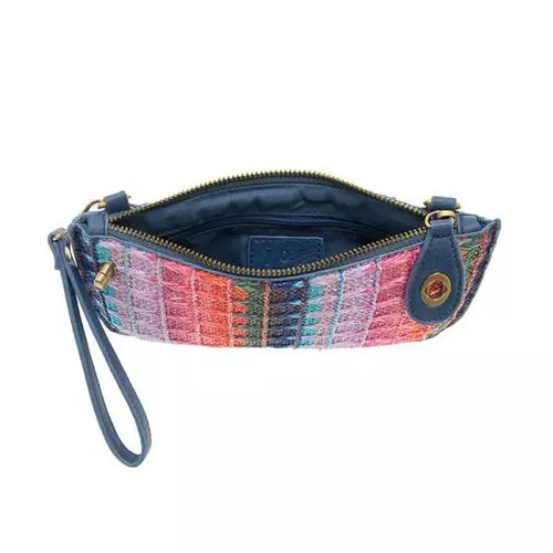 Deep Multi Woven Stripe Straw Mini Wristlet Crossbody,Clutch