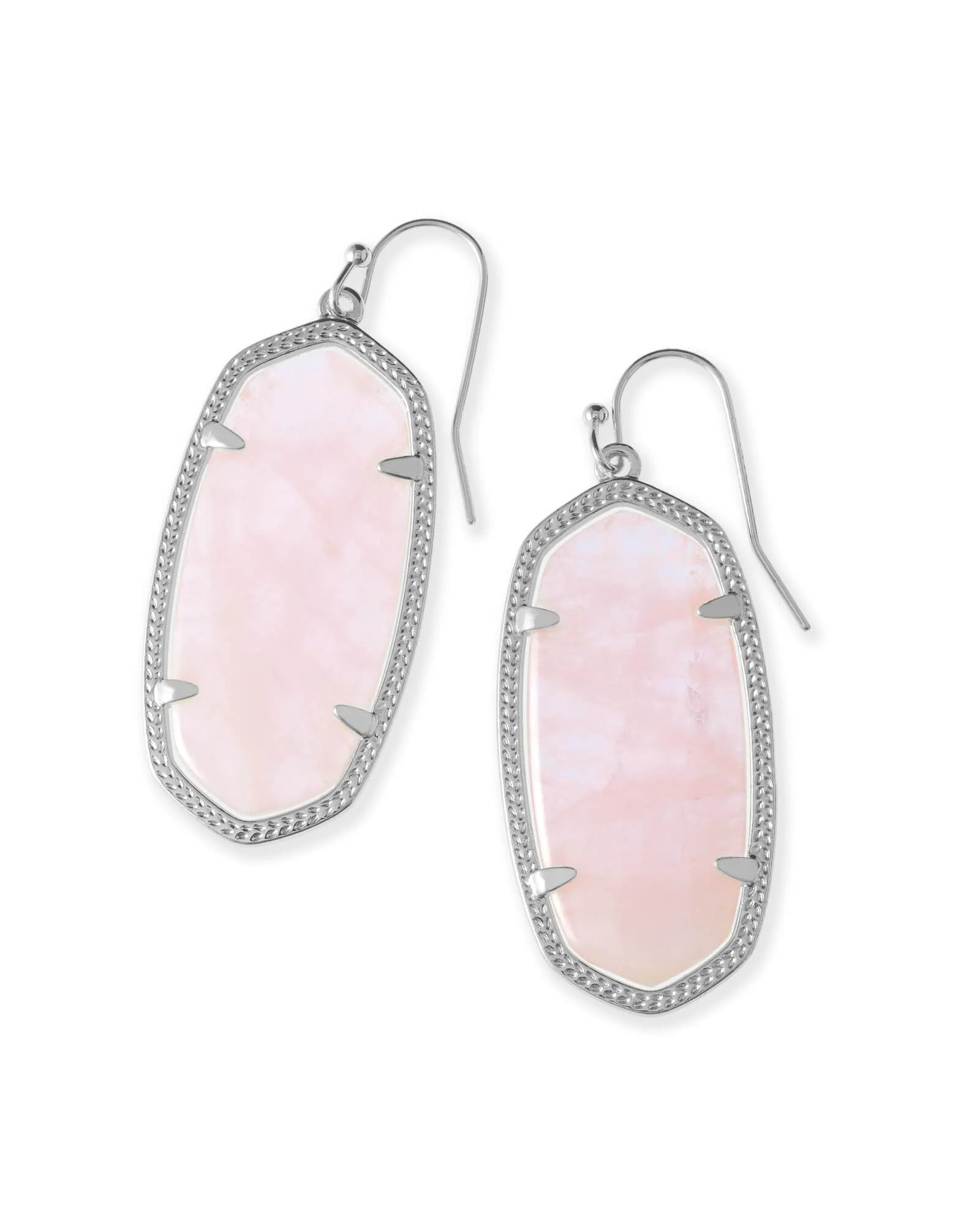 A pair of gold-colored drop earrings with abalone shell inlays, featuring a metal frame and earwire closure.