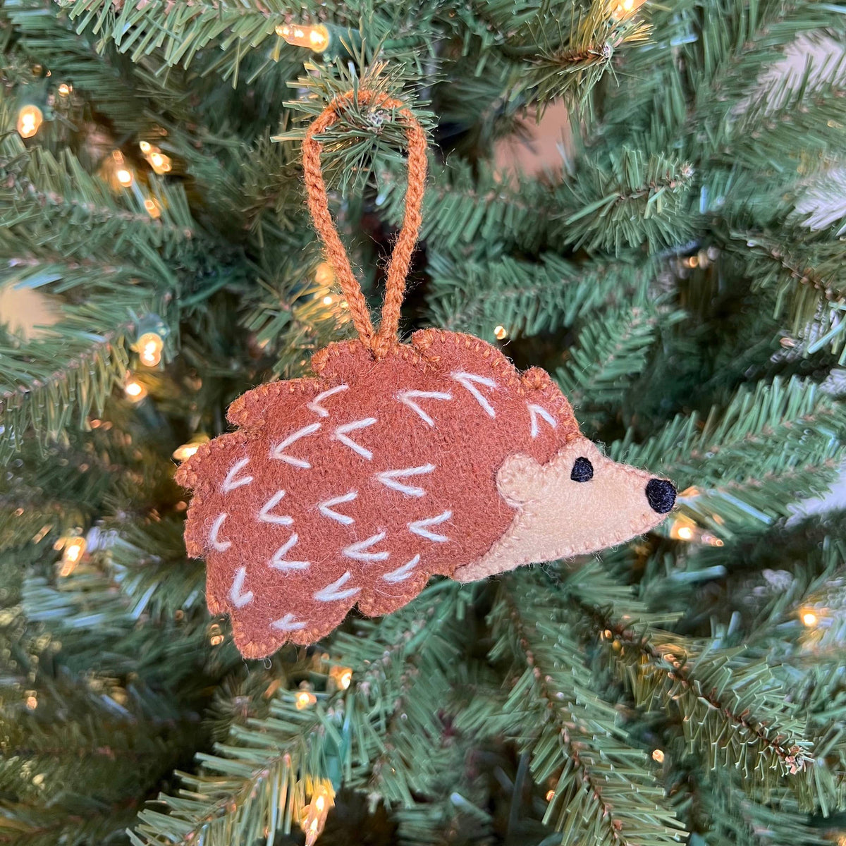 Hedgehog Embroidered Wool Christmas Ornament