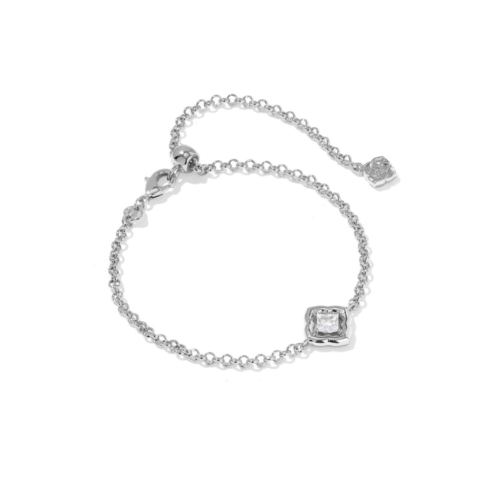 Mallory Crystal Delicate Chain Bracelet - Rhodium Metal White Cz