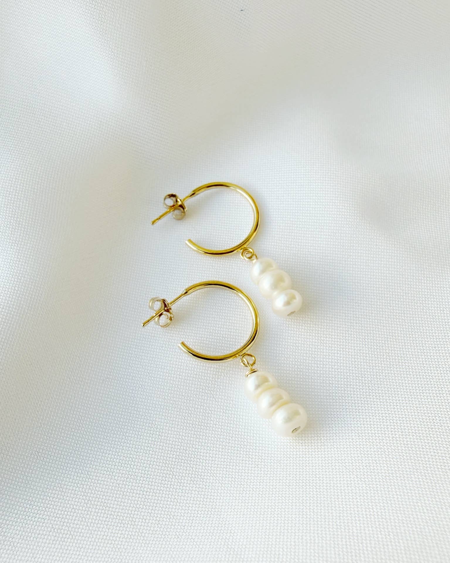 Mia Freshwater Pearl Hoops Earrings Gold Filled