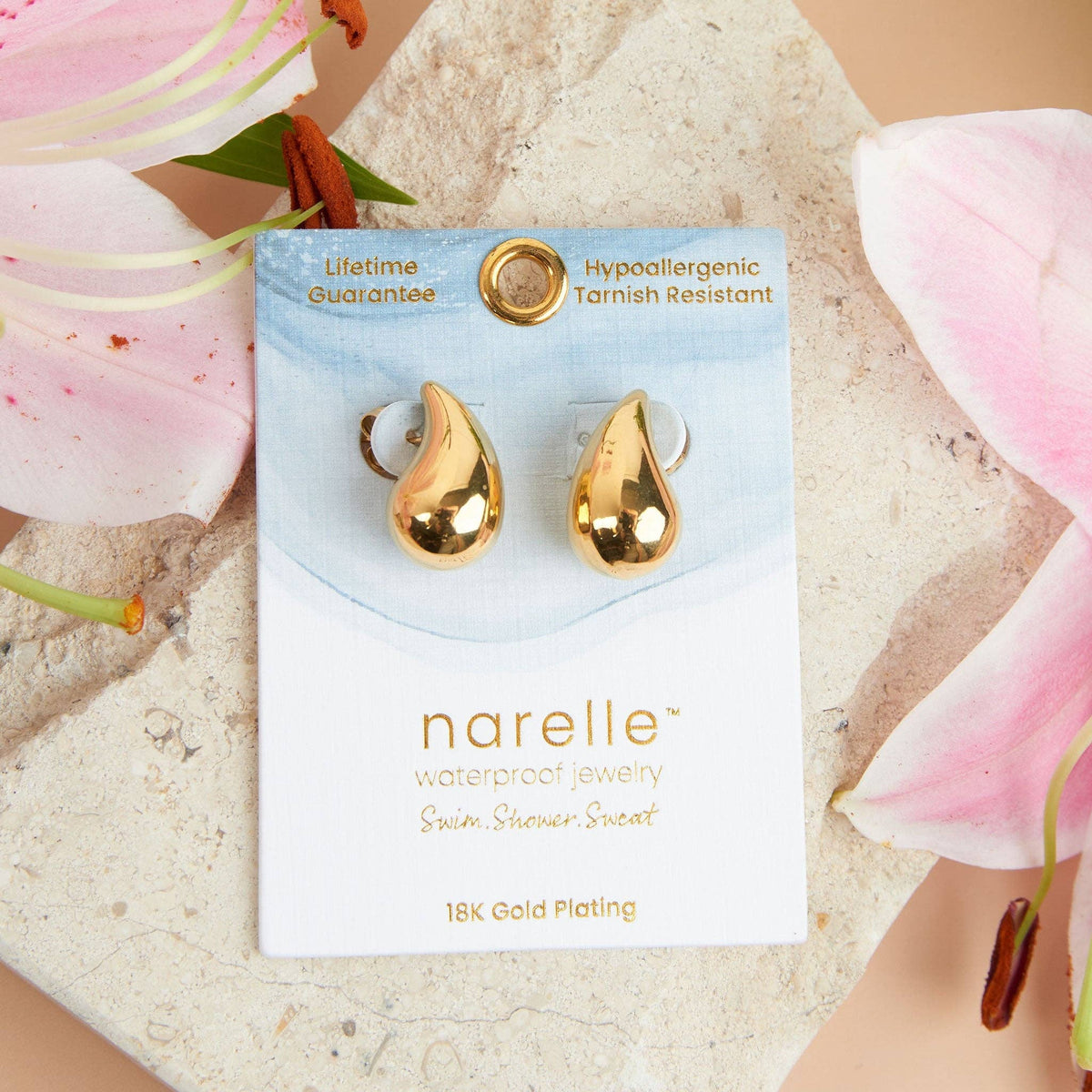 Waterproof Earrings Narelle Tear Drop Classic Jewelry: Yellow Gold