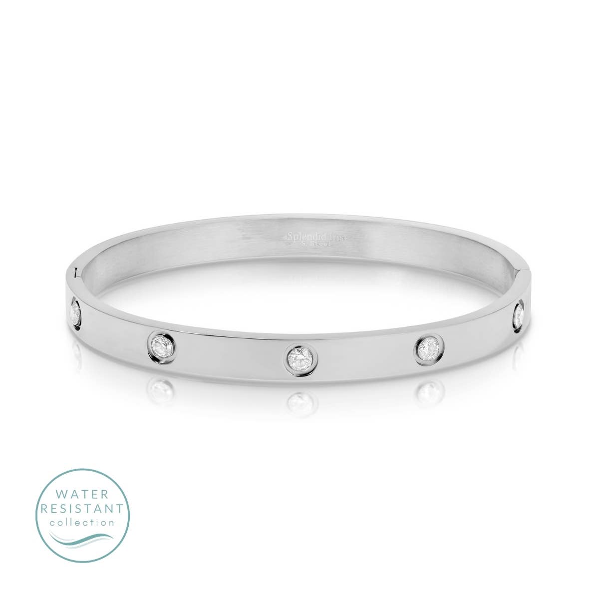 Cubic Zirconia Hinged Bracelet, Water-Resistant: Silver