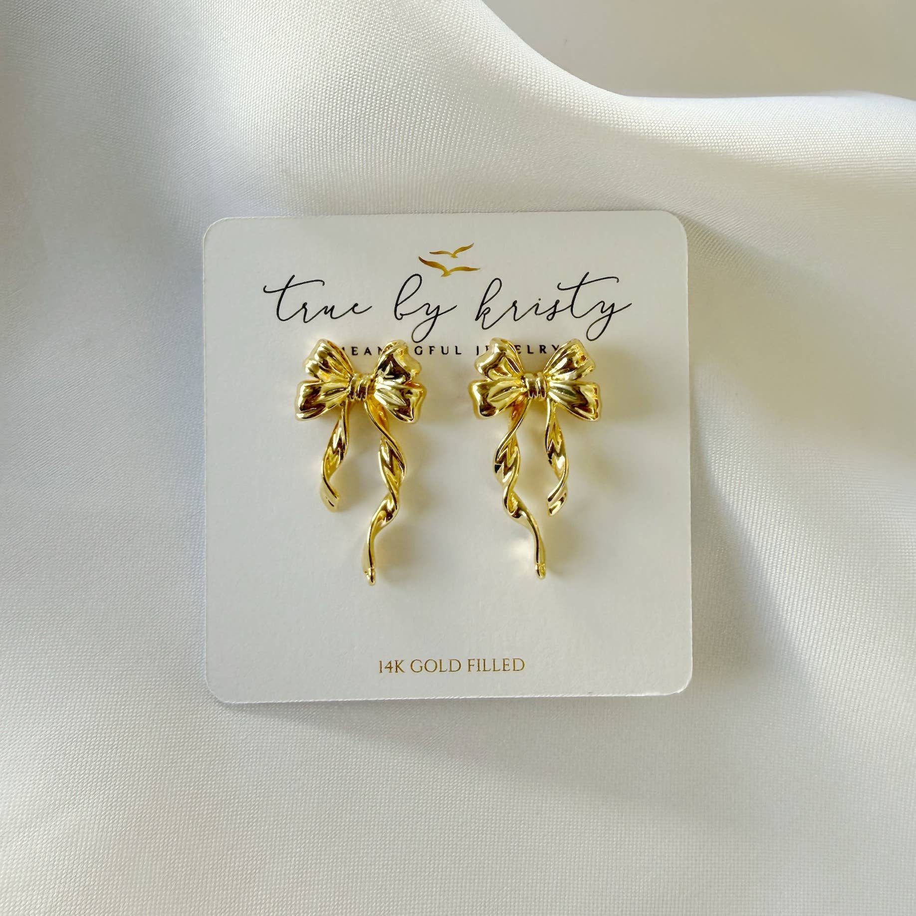 Georgie Bow Ribbon Earrings Gold Filled