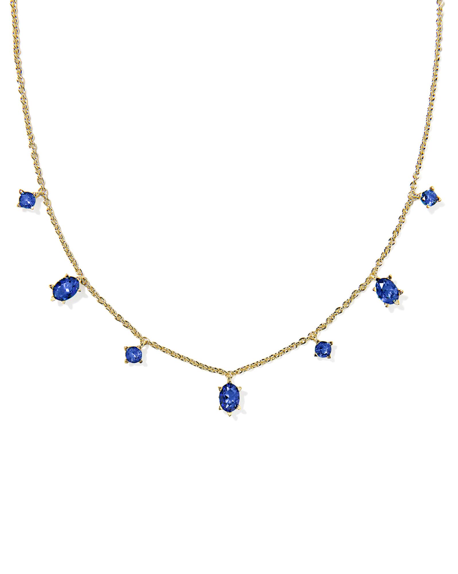 Cailin Delicate Strand Necklace Gold Blue Crystal