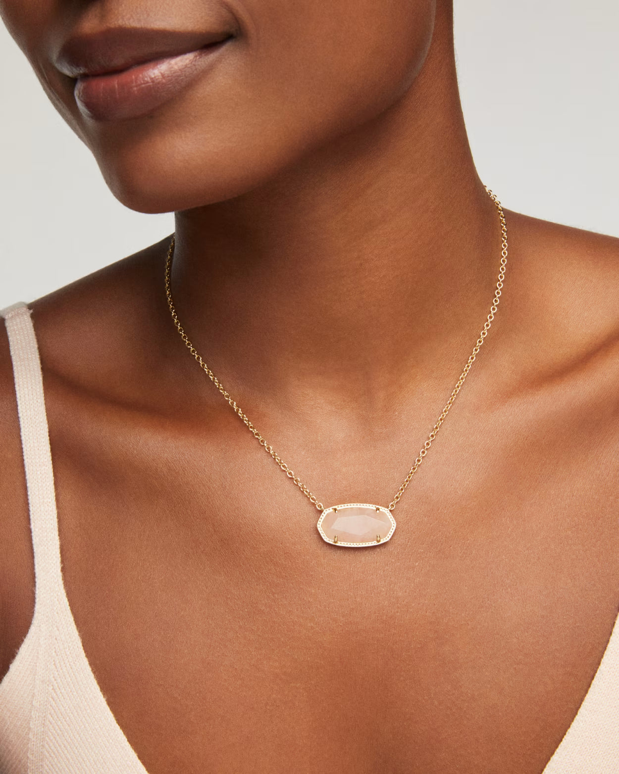 Elisa Statement Short Pendant Necklace Gold Rose Quartz