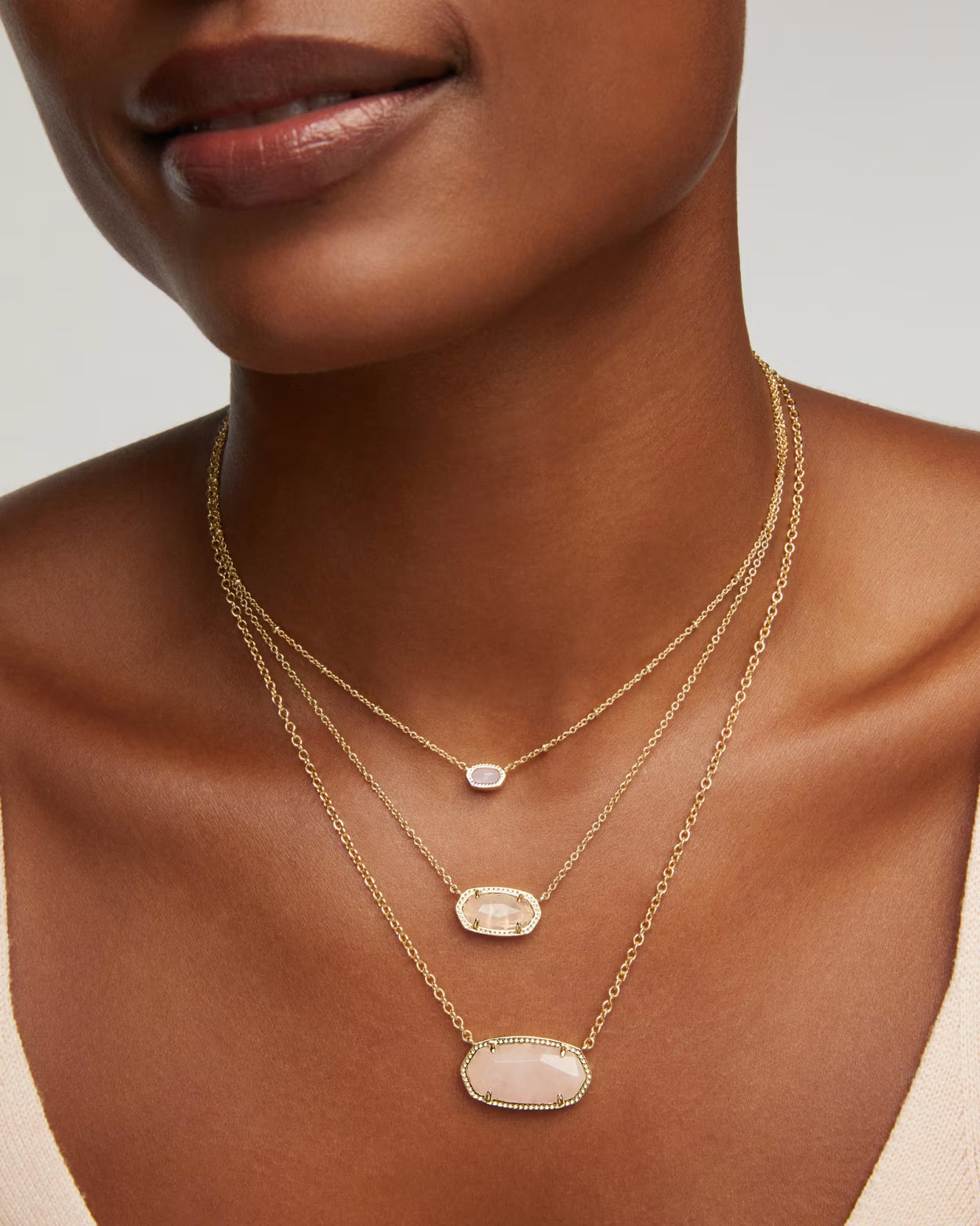 Elisa Statement Short Pendant Necklace Gold Rose Quartz