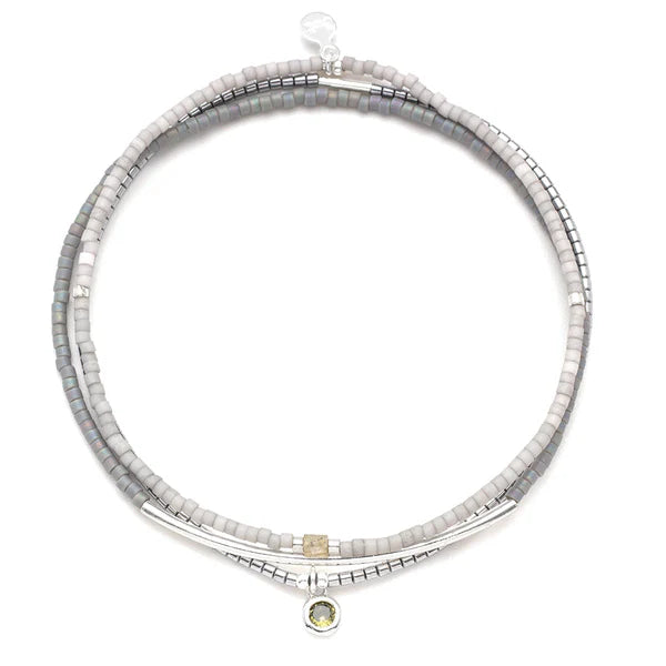 multistranded bracelet with silver and gray beads