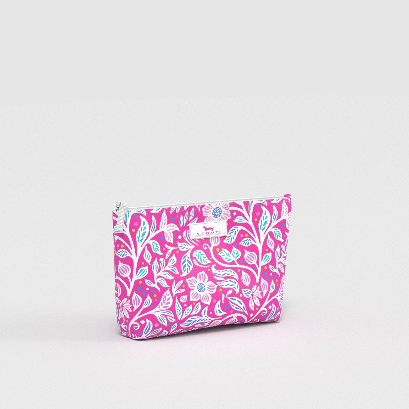 Floral patterned pouch on a white background
