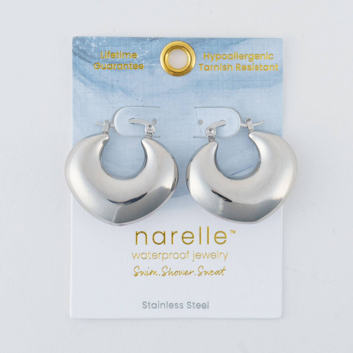 Narelle Waterproof Round Geo Hoop Earrings: Silver