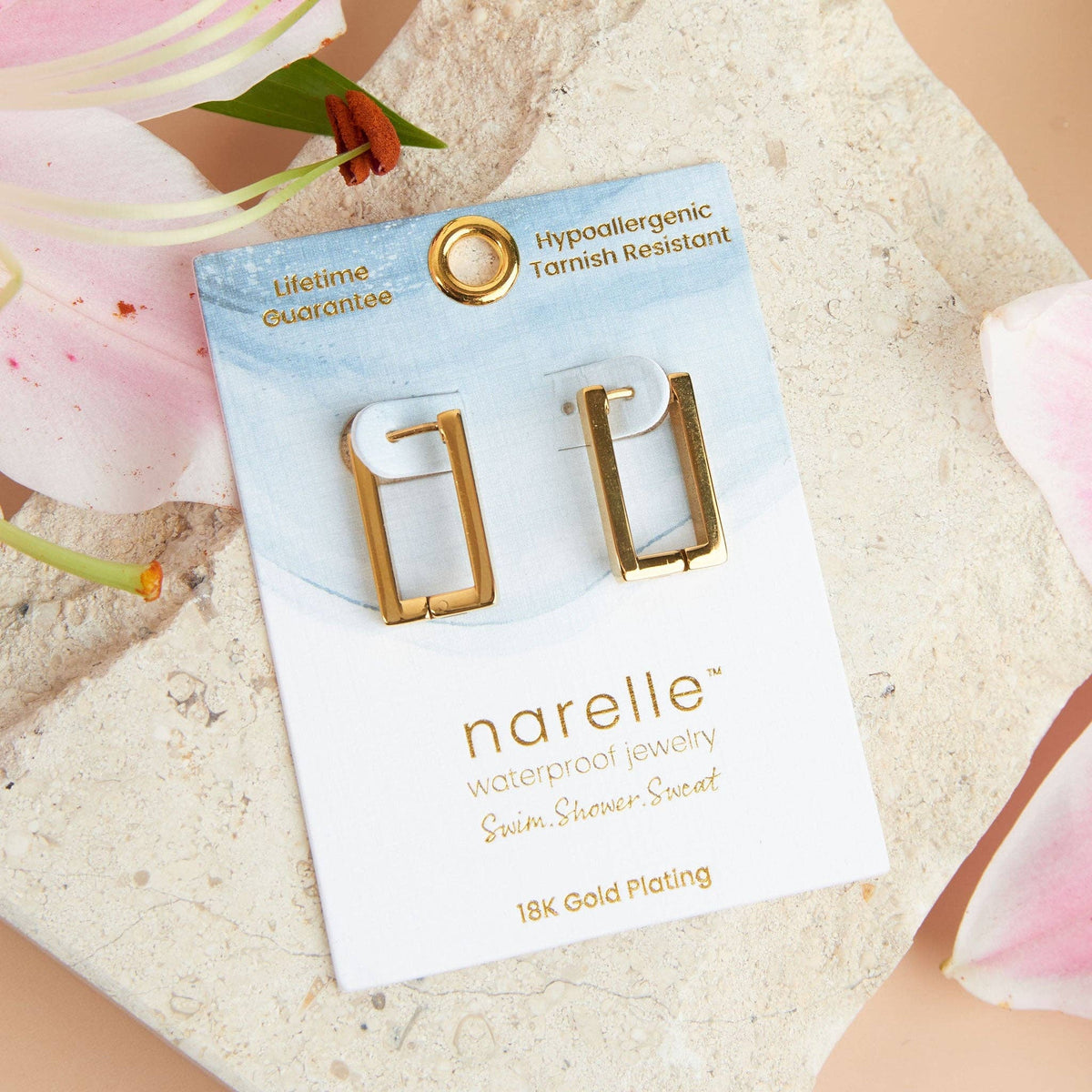 Waterproof Earrings Narelle Rectangle Hoop Classic Jewelry: Yellow Gold