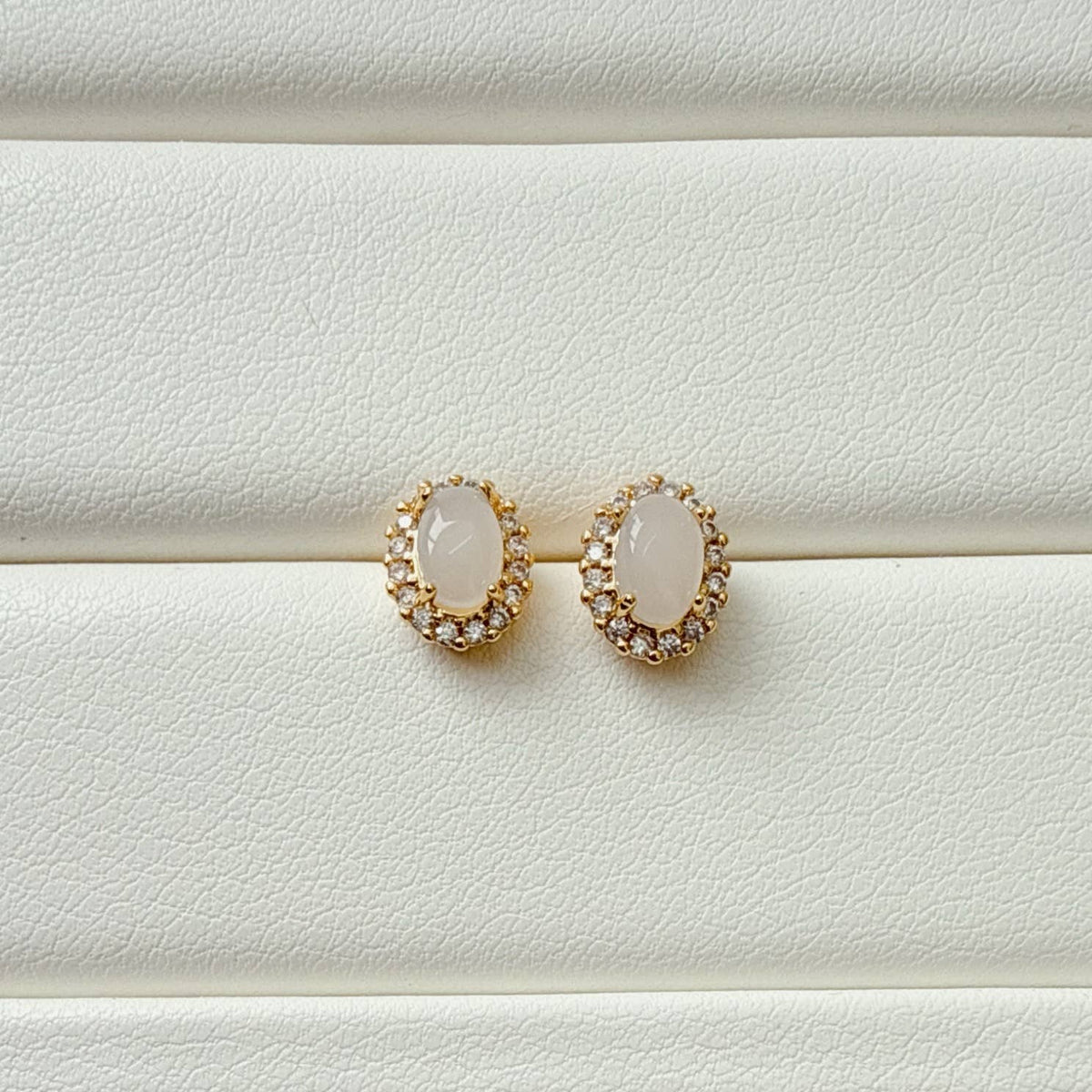 Opalite CZ Studs Earrings Gold Filled