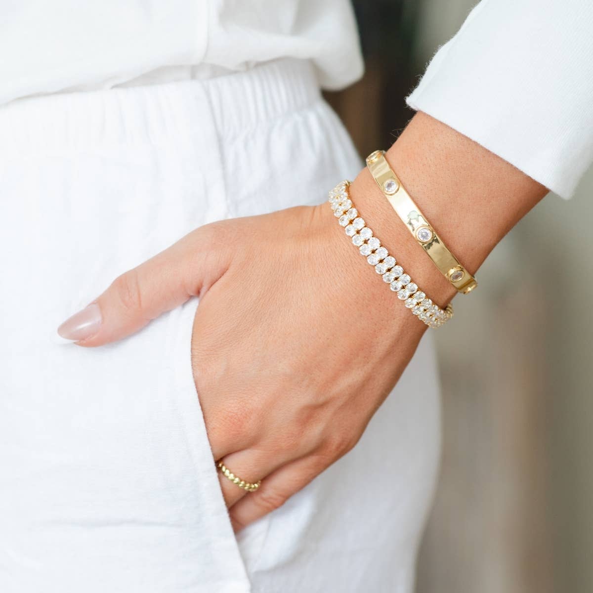 Cubic Zirconia Cuff Bracelet: Gold