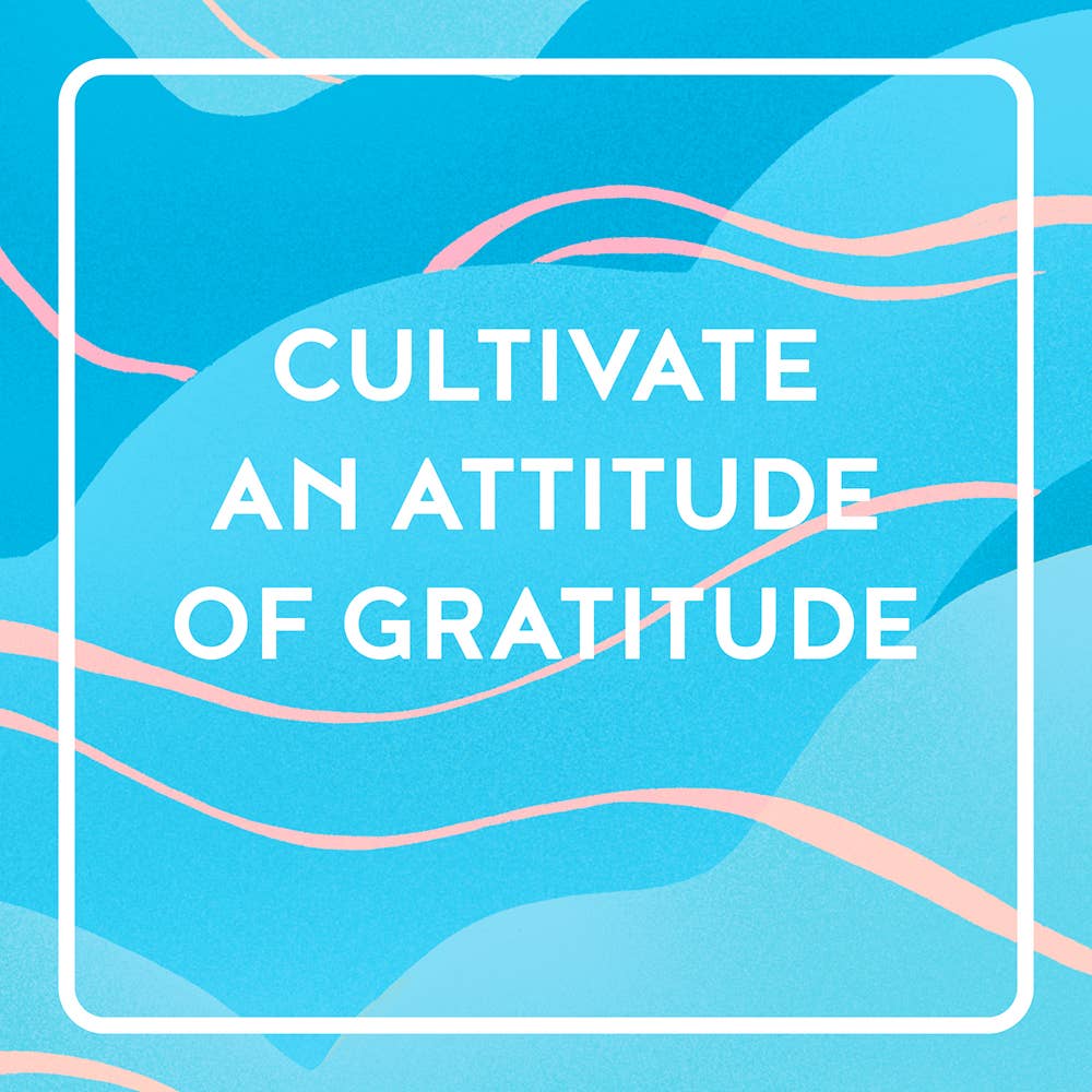 Motivational quote 'Cultivate an attitude of gratitude' on a blue abstract background
