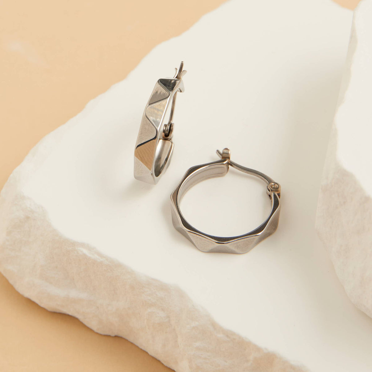 Waterproof Earrings Abstract Hoop in Gold & Steel Narelle: Gold