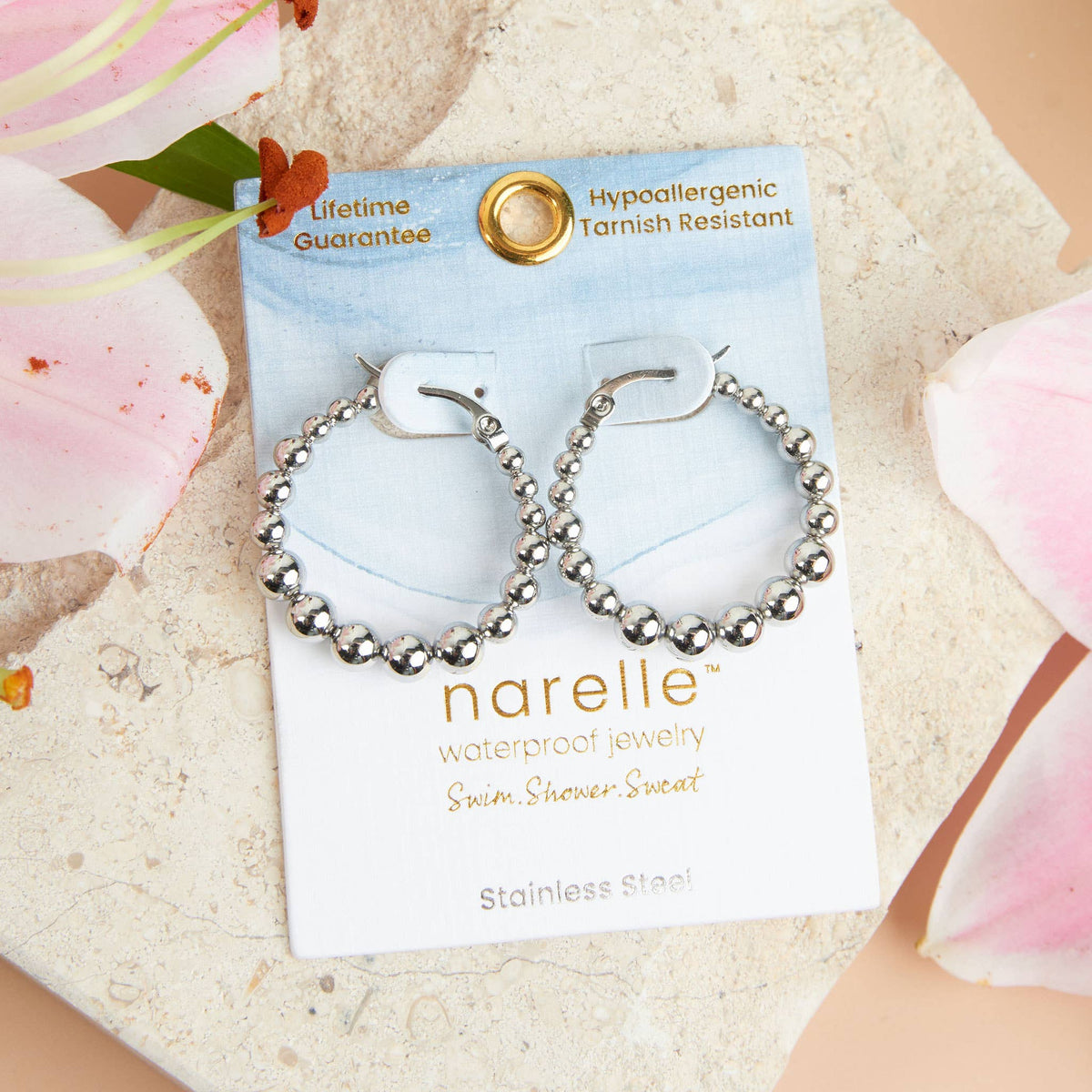 Waterproof Earrings Narelle Bubble Hoops in 18K Gold + Steel: Silver