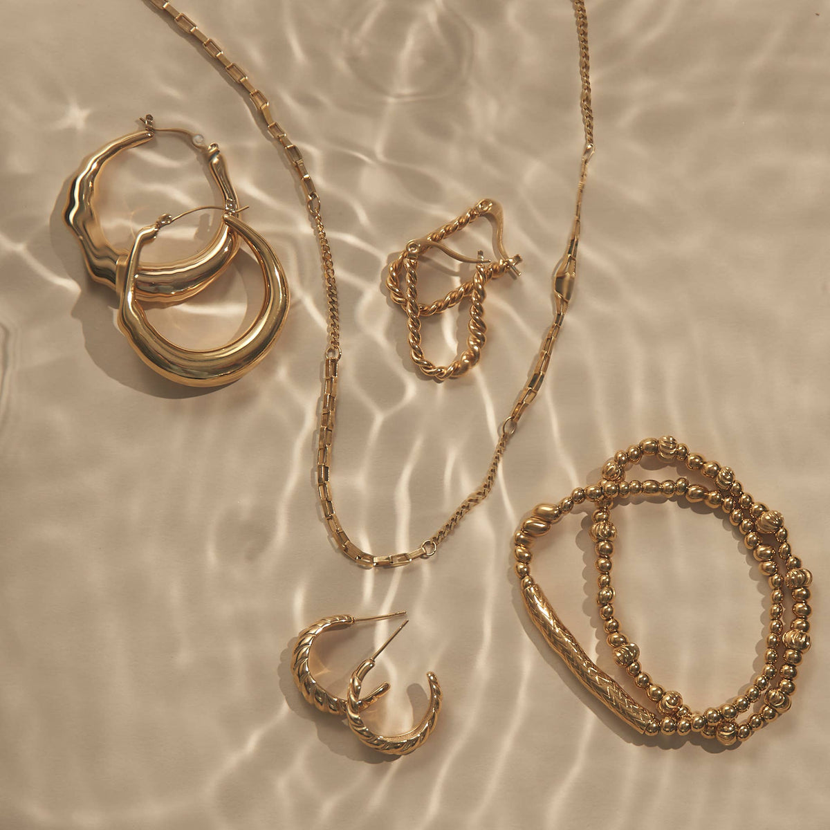 Waterproof Earrings Narelle Round Hoop Jewelry: Yellow Gold
