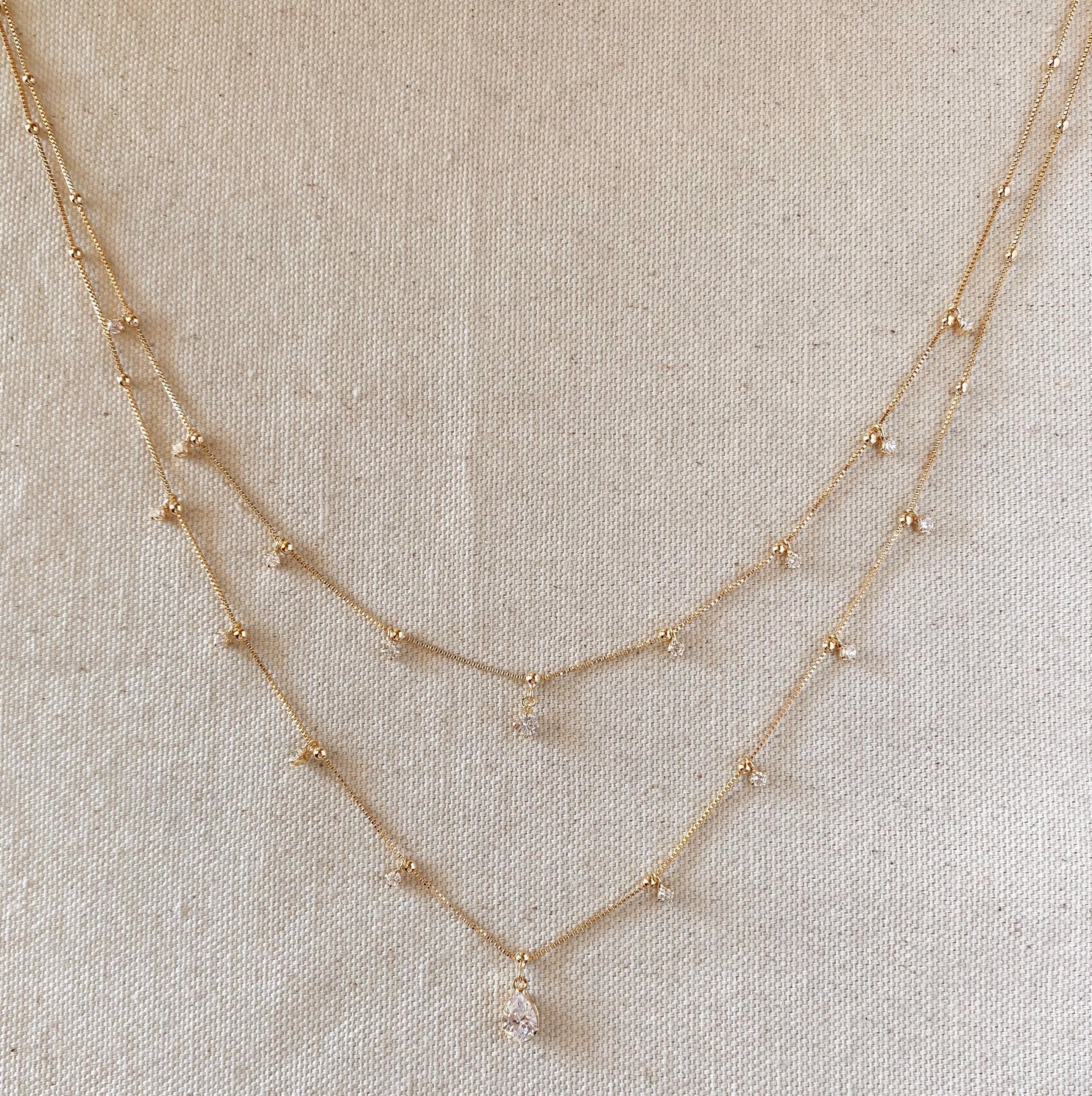 18k Gold Filled Layered Necklace Details In Cubic Zirconia Stones