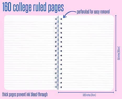 College ruled pages with perforations for easy removal on a pink background