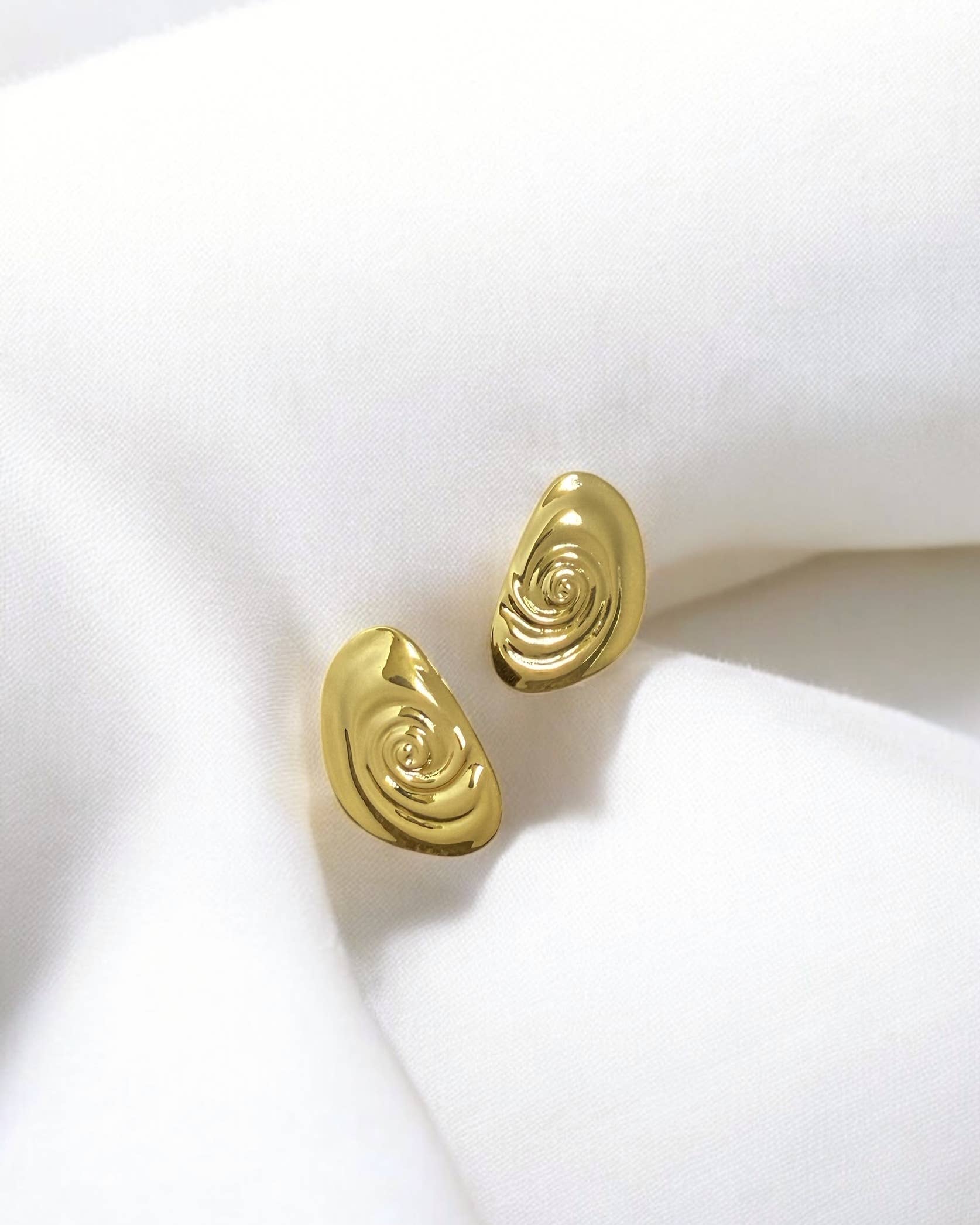Spiral Beachy Seashell Statement Earrings Gold Filled