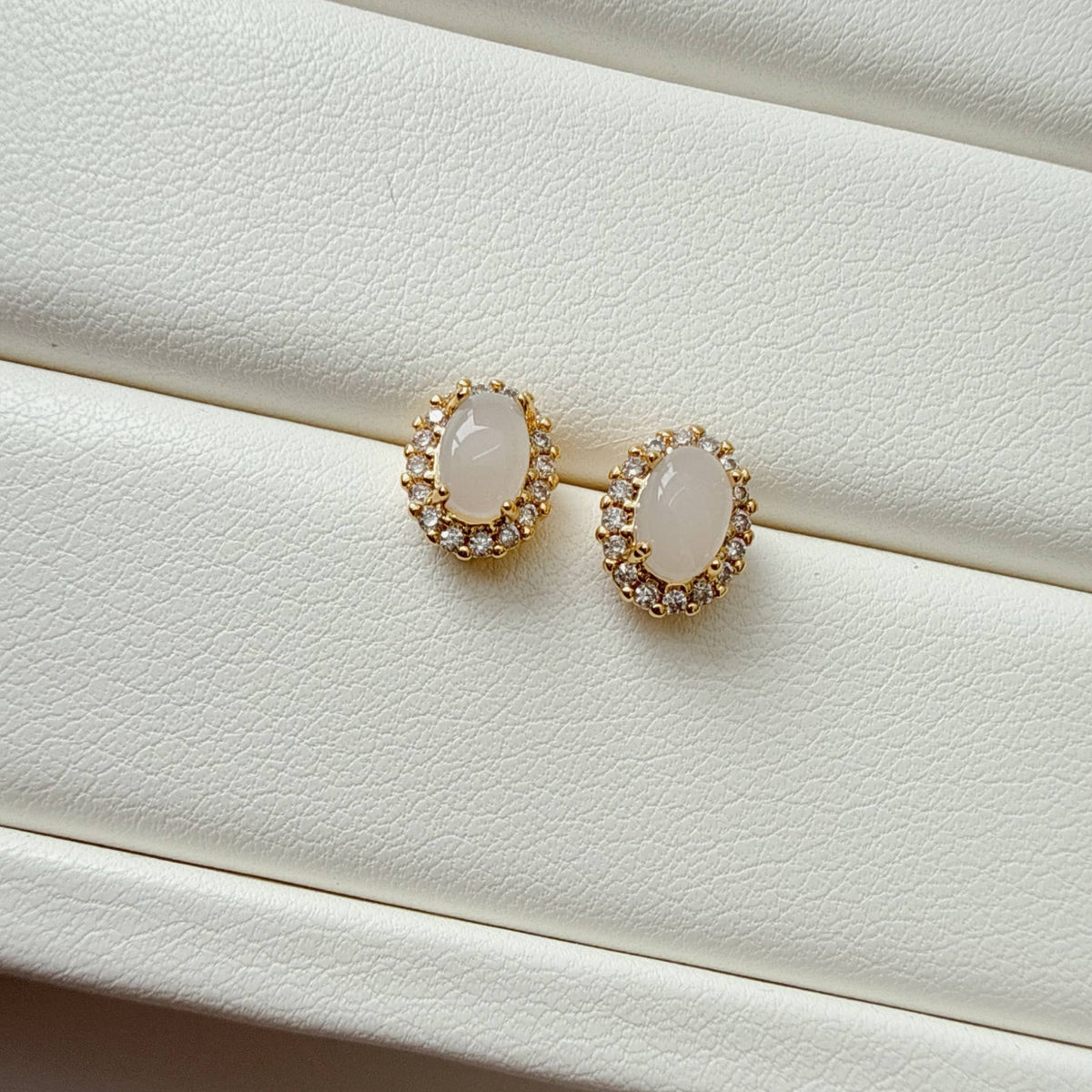 Opalite CZ Studs Earrings Gold Filled