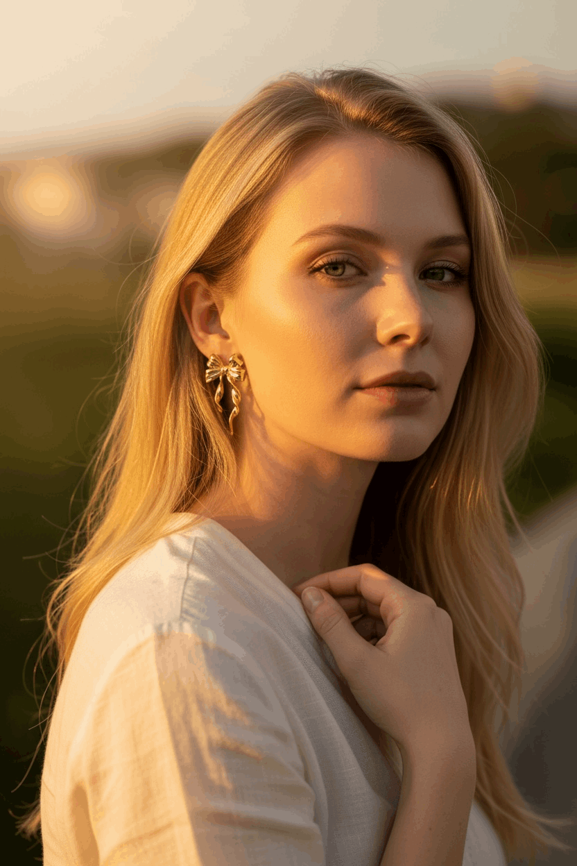 Georgie Bow Ribbon Earrings Gold Filled