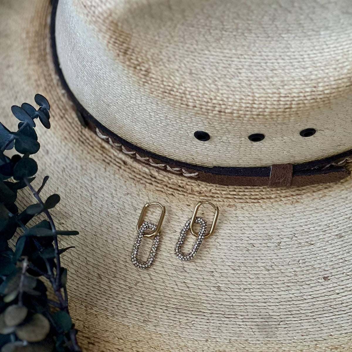 Waterproof Earrings Narelle Pave Linked Hoop Jewelry: Yellow Gold
