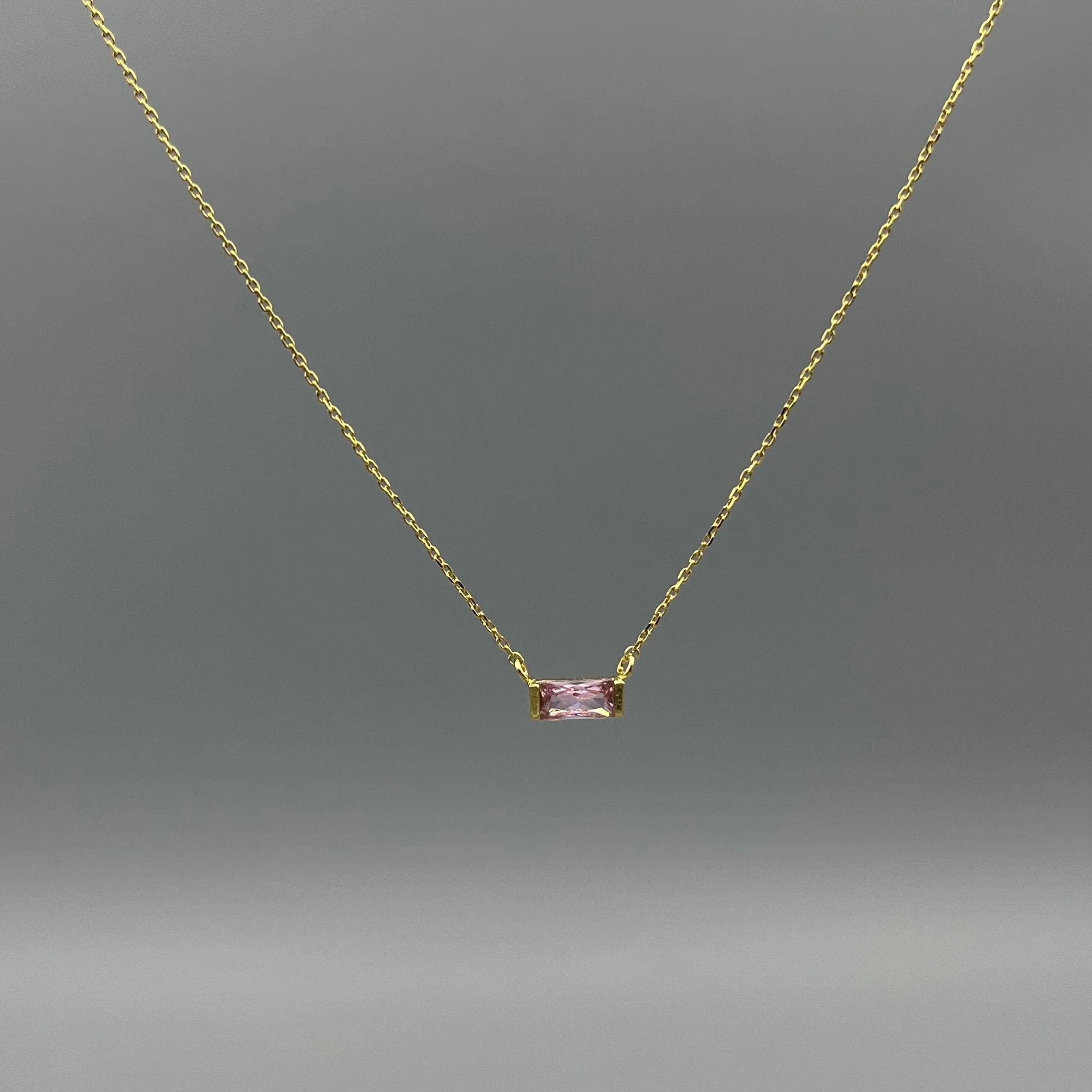 Baguette Birthstone Necklaces in Gold
